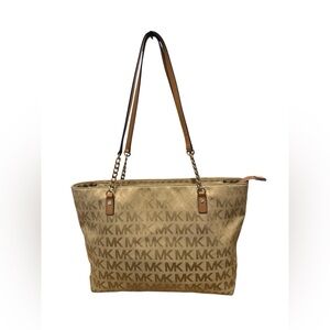 Michael Kors Jet Set Tan Logo Chain Tote Bag.